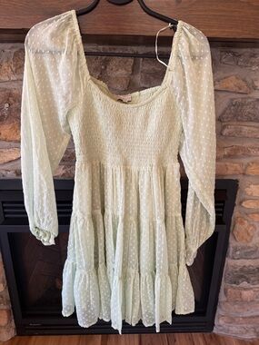 Patrons of peace Light Mint Swiss Dot Smocked Tiered Mini Dress